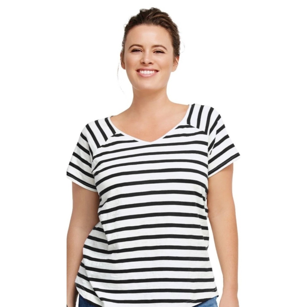 Ellos Women's Black and White Striped Short Sleeve Top Size 18/20